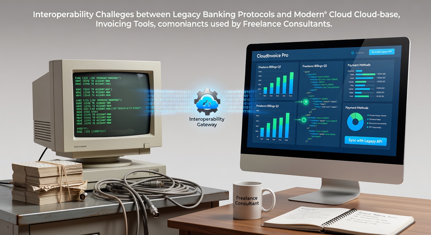 Legacy banking systems interfacing with cloud invoicing platforms in a consultant workflow