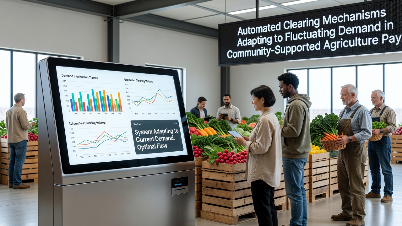 Automated clearing dashboard displaying fluctuating CSA transaction volumes across multiple farms