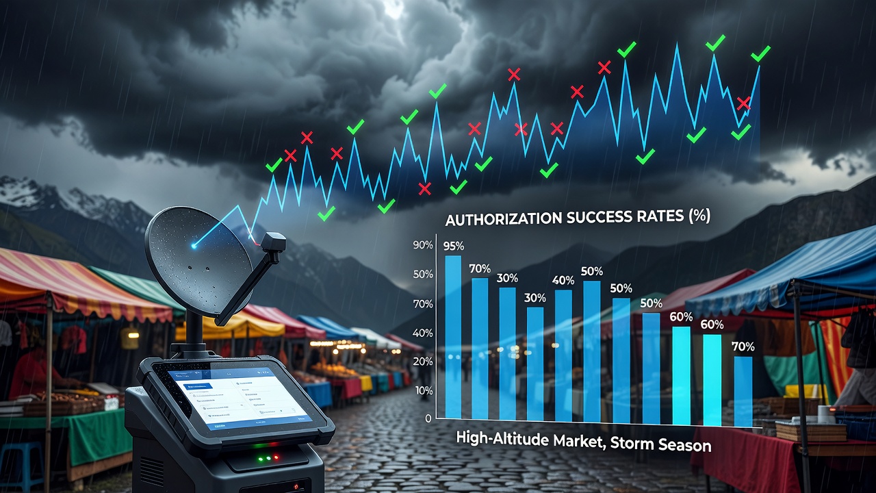 Satellite signal monitoring equipment deployed near high-altitude market stalls during seasonal weather events