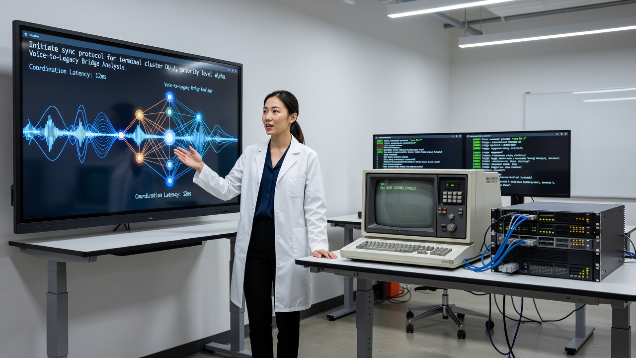 Technicians monitoring voice and terminal network synchronization at large outdoor venue