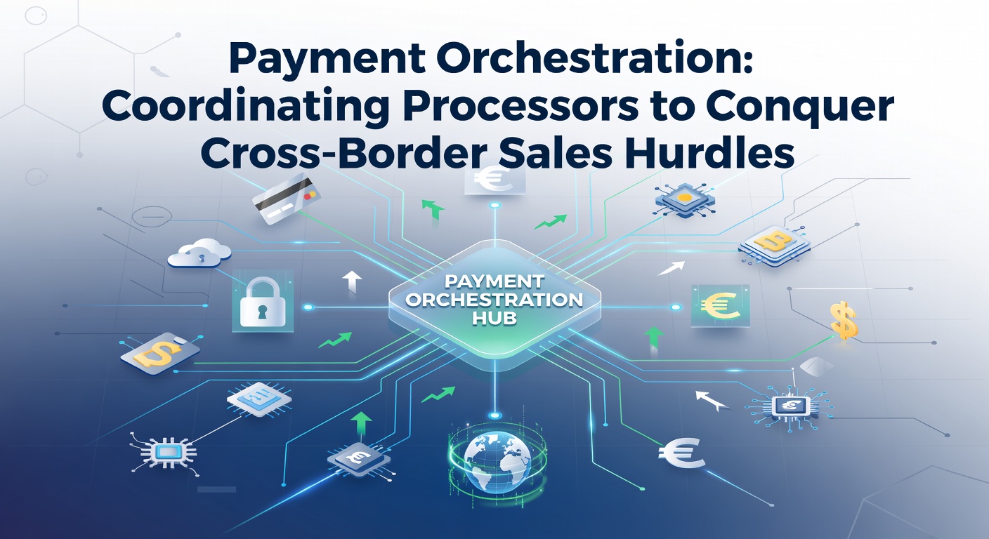 Digital map highlighting global payment flows connecting continents with arrows representing orchestrated transactions across borders