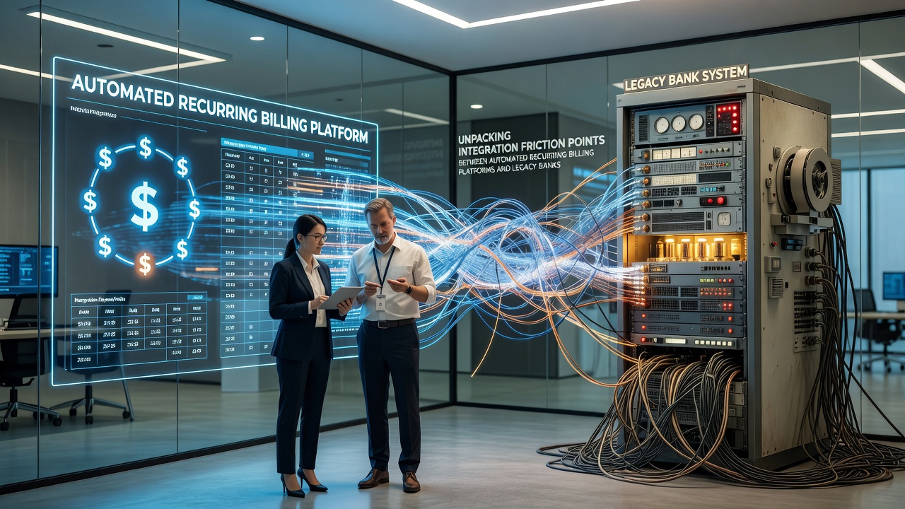Logistics warehouse scene highlighting manual reconciliation processes between billing outputs and bank records